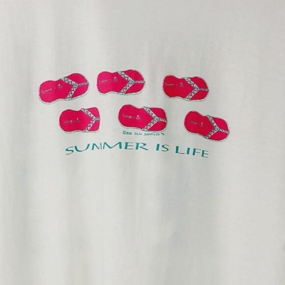 Delta Cotton SZ XL Single Stitch Summer Is Life Front/Back Graphic Tee Made USA - Picture 4 of 10